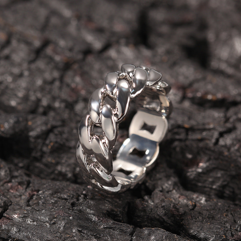 Simple Glossy Cuban Link Chain Ring Hip Hop Couple