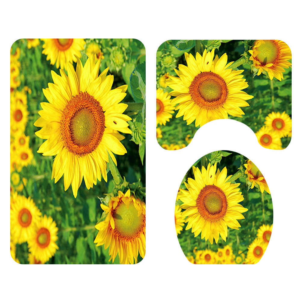 Sunflower Printed Shower Curtain Floor Mat Four-Piece Set