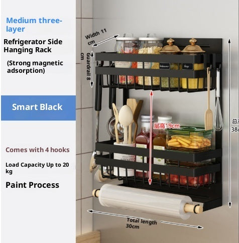 Refrigerator Shelf Side Storage Kitchen Magnetic Plastic Wrap Tissue Seasoning Side Multi-functional Punch Free Rack