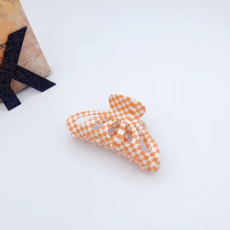 9CM Plaid Barrettes Girly Temperamental Hollow Grip
