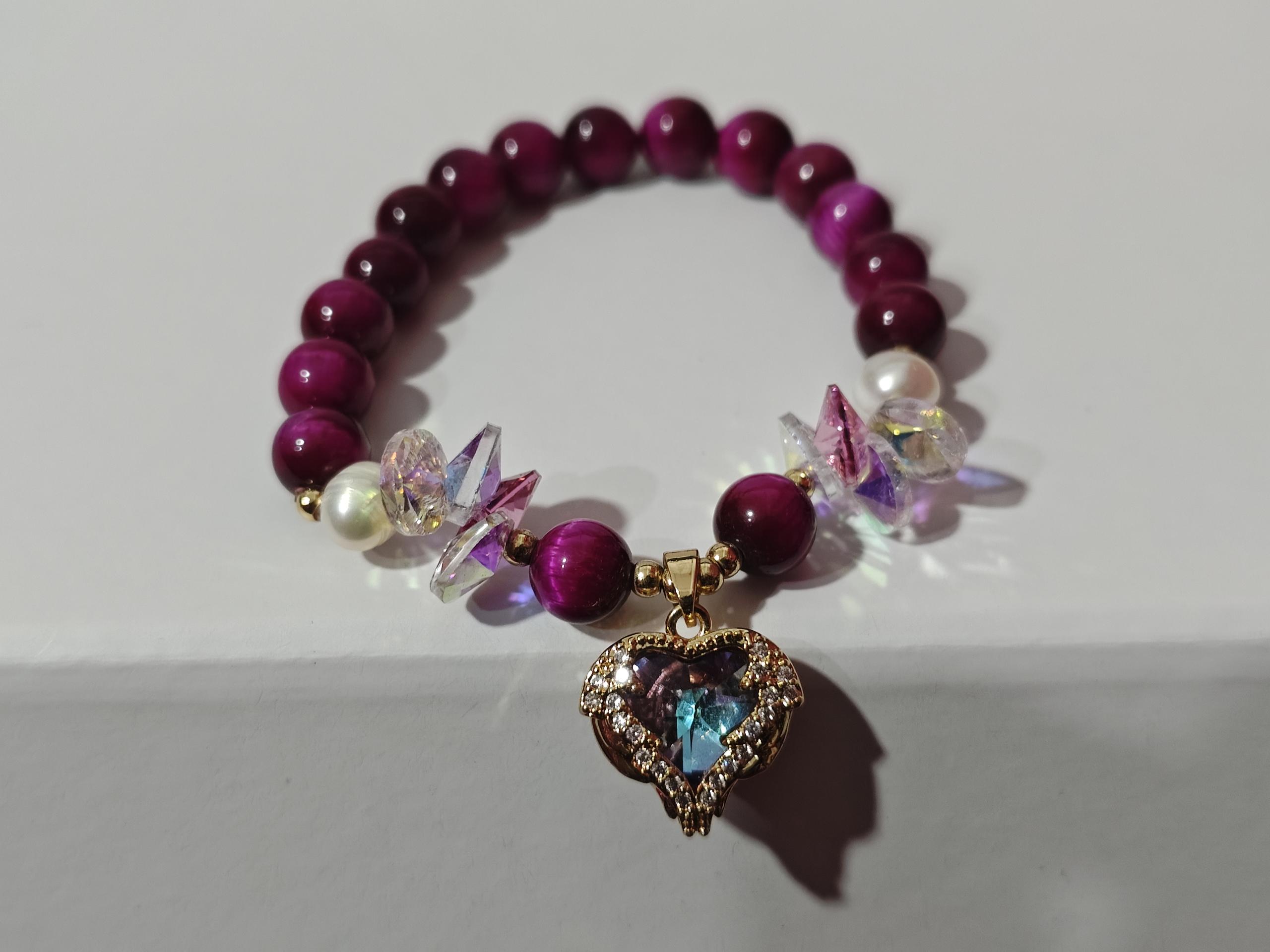 Women's Fashion Rose Red Tigereye Crystal Bracelet