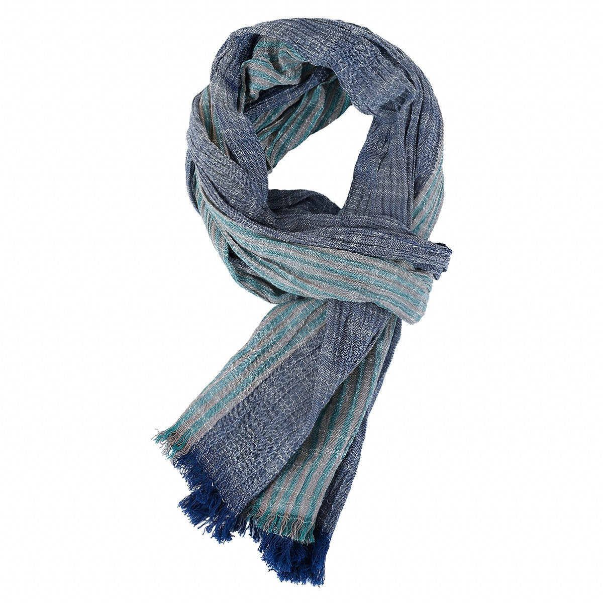 Men's Spring And Summer Thin Striped Scarf Navy Blue Color Matching Thin