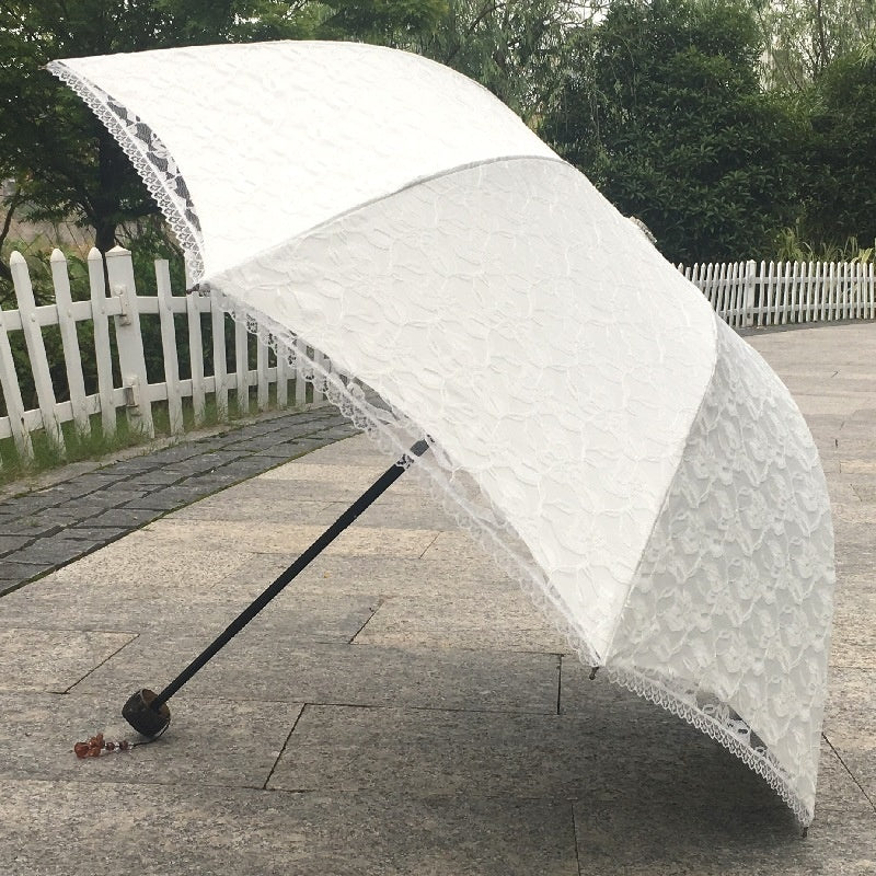 Sun Umbrella UV-proof Lace Black Glue Zero Transparent Three Folding Sun Umbrella