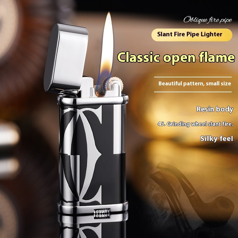 New Grinding Wheel Oblique Fire High-grade Electroplating Resin Craft Retro Men's Gift Open Flame Gas Lighters