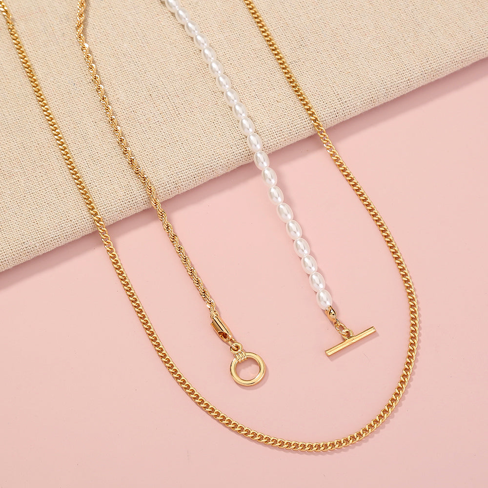 Retro simple temperament stitching OT interlocking chain, double-layered fashion lady necklace