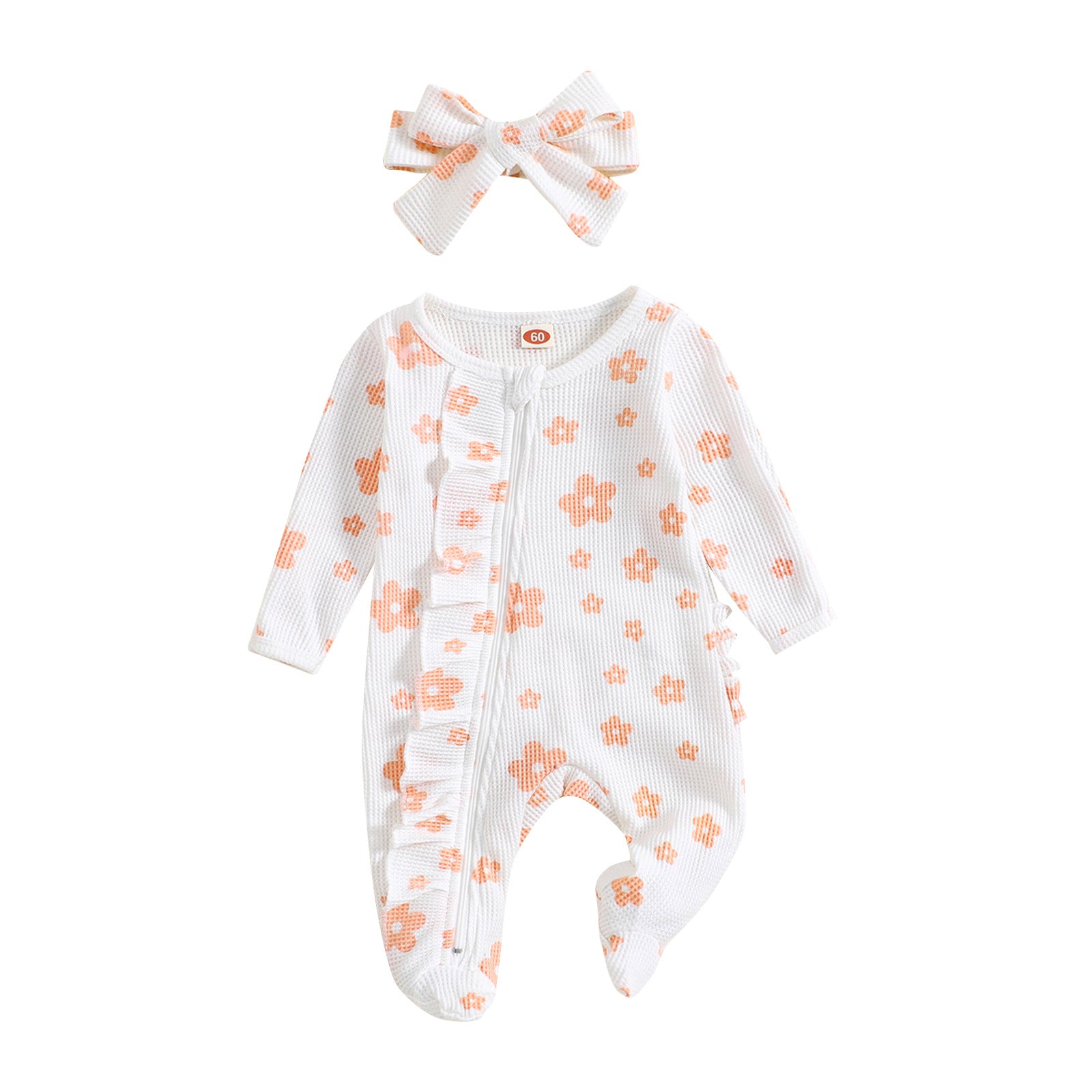 Waffle Print One-piece Crawling Suit