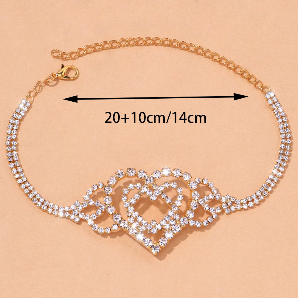 Bracelet de cheville en strass - Bijou fantaisie créatif et tendance multicouche avec amour