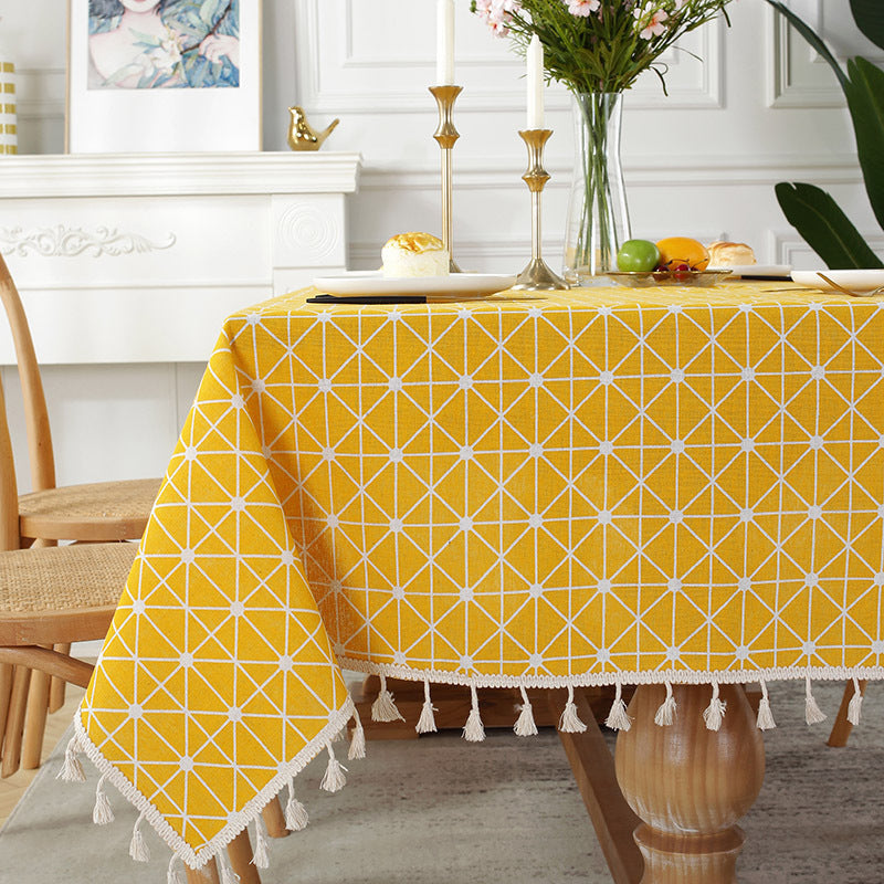 Retro Cotton Linen Rectangular Dining Table Tablecloth Tassel Table Mat