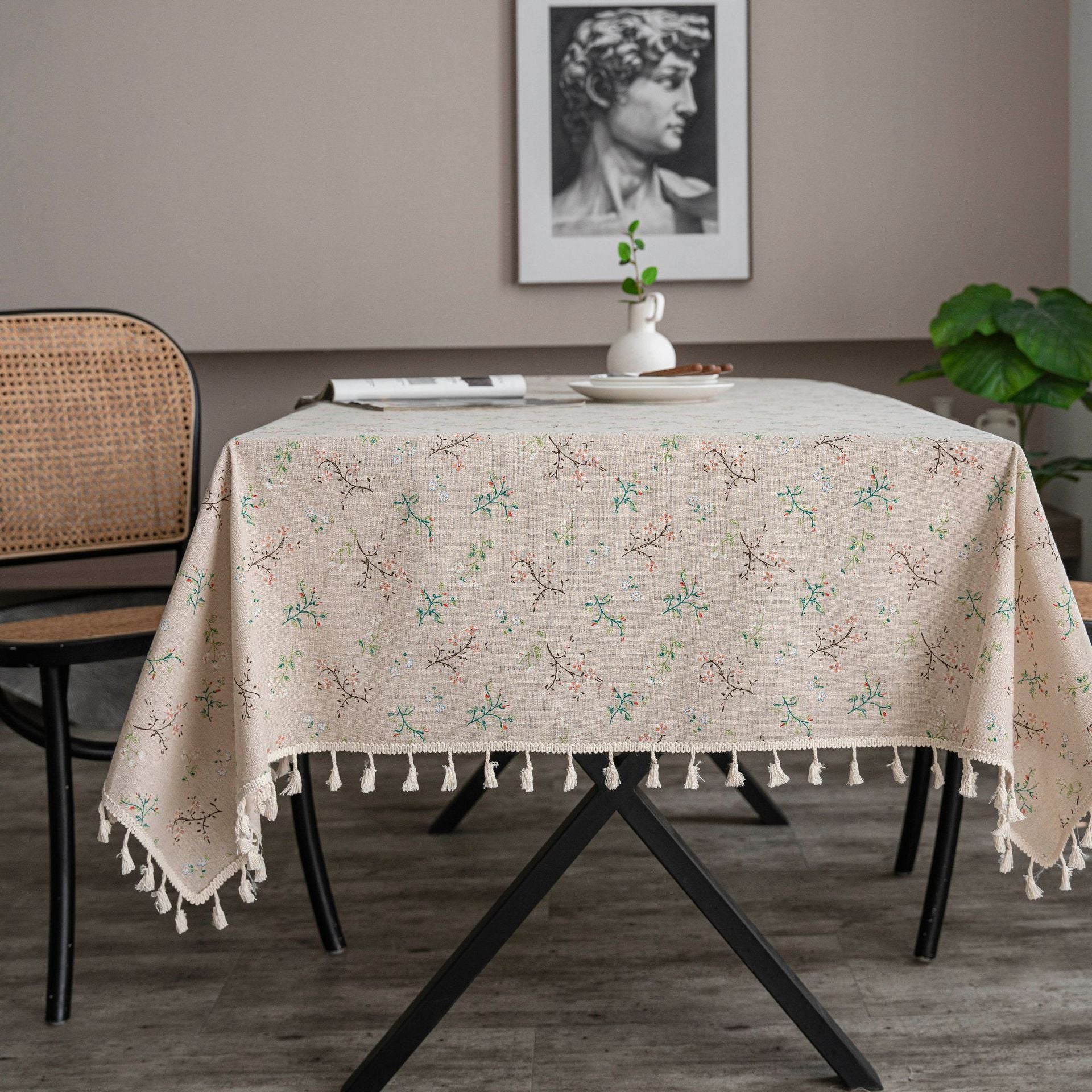 Retro Cotton Linen Rectangular Dining Table Tablecloth Tassel Table Mat