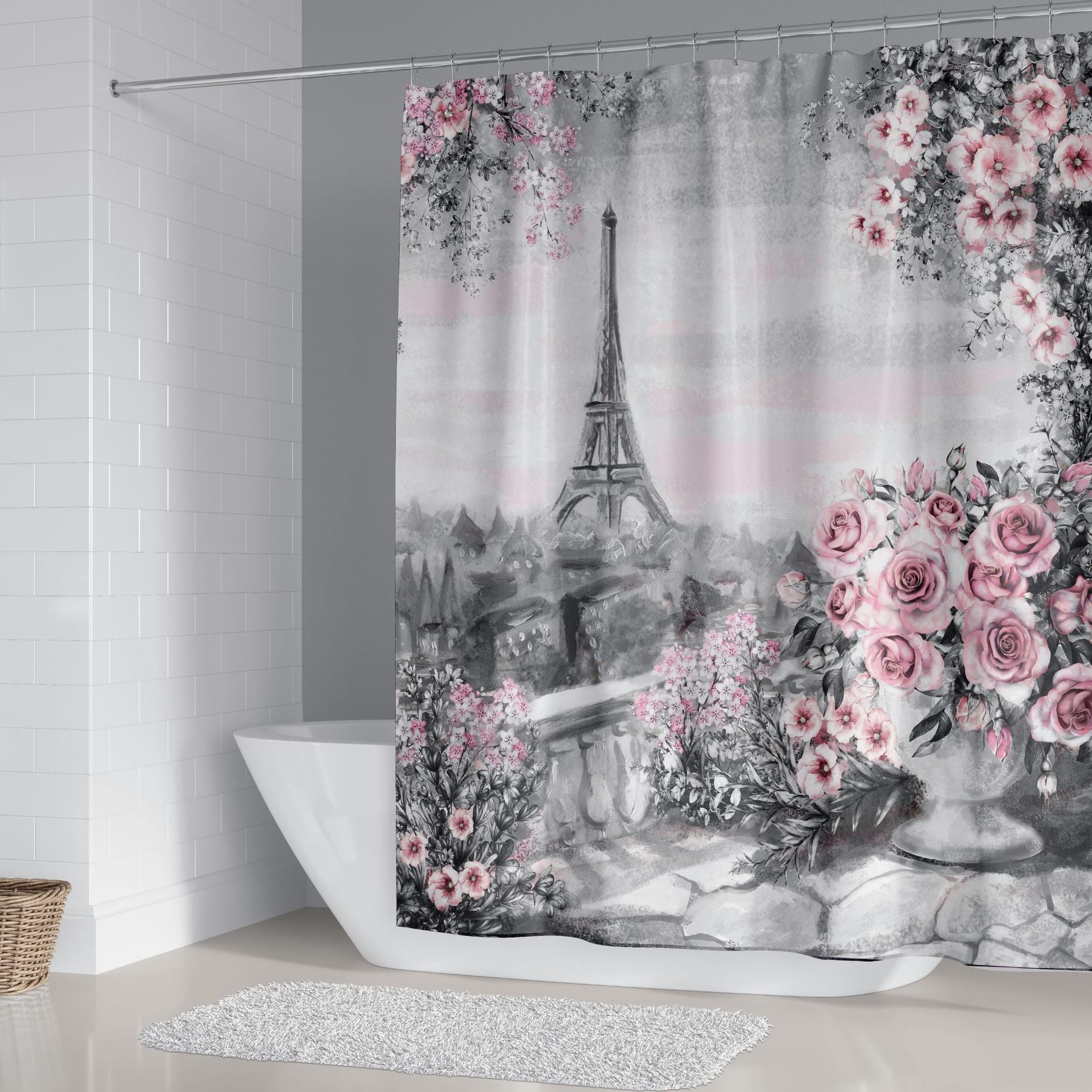 3D Digital Printing Home Decoration Paris Tower Shower Curtain