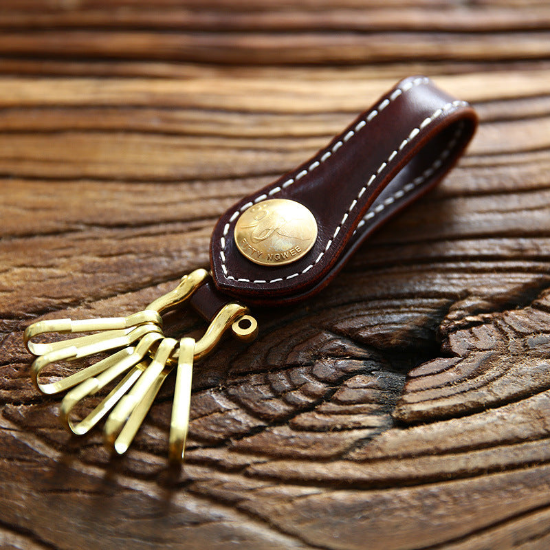 Men's Simple First Layer Leather Leather Keychain