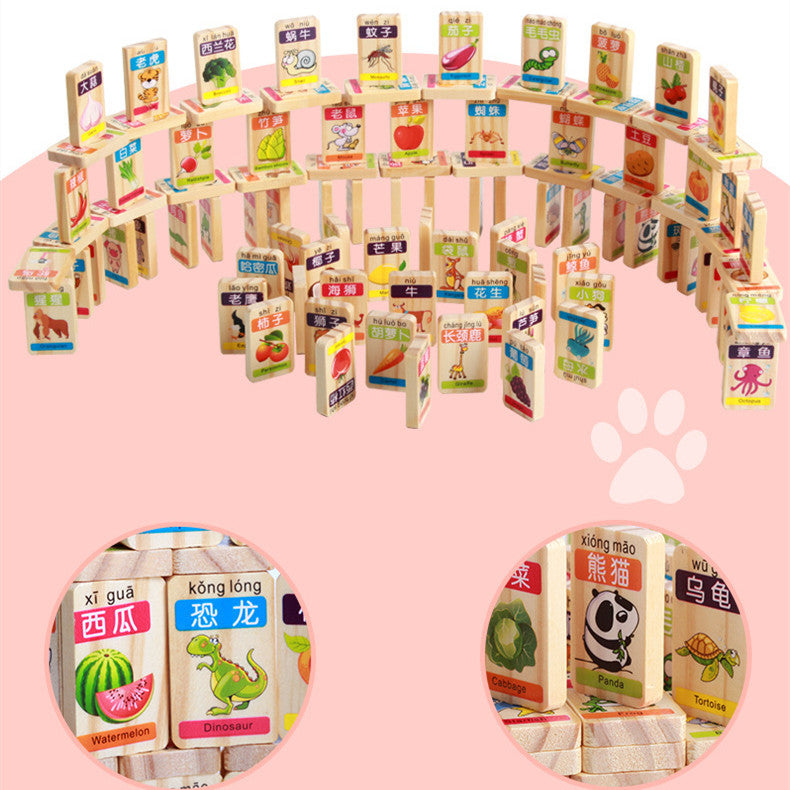 Single-sided Fruit Animal Dominoes Children's Toys Learning Building Blocks