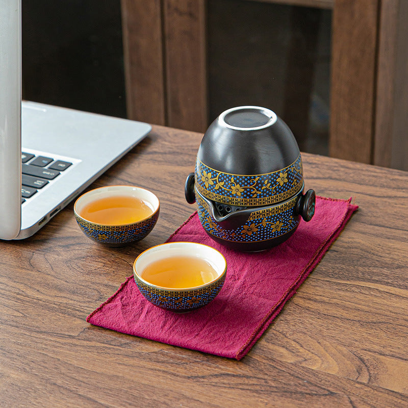 Matte Full Color Heaps Gilding Quick Cup Ceramic Travel Tea Set Suit