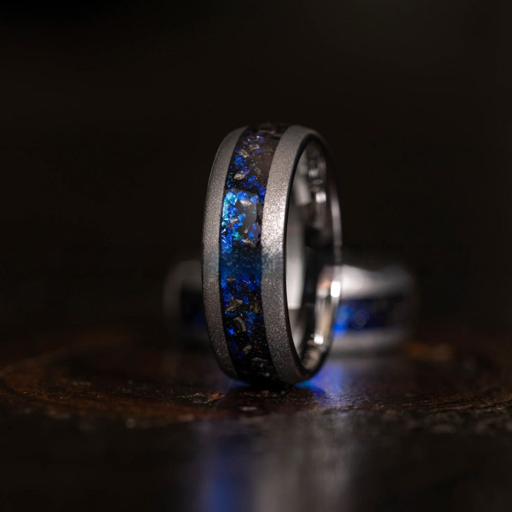 Blue Gravel Iron Chip Gun Black Sand Blasting Tungsten Ring 8mm