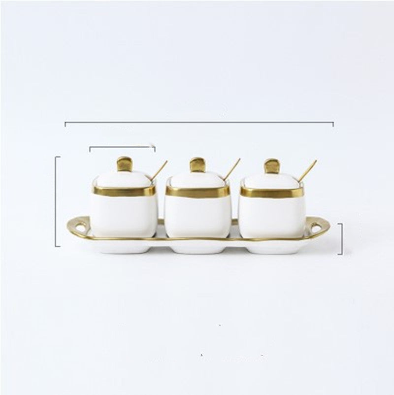 Three Sets of Light Luxury Golden Ceramic Seasoning Jars