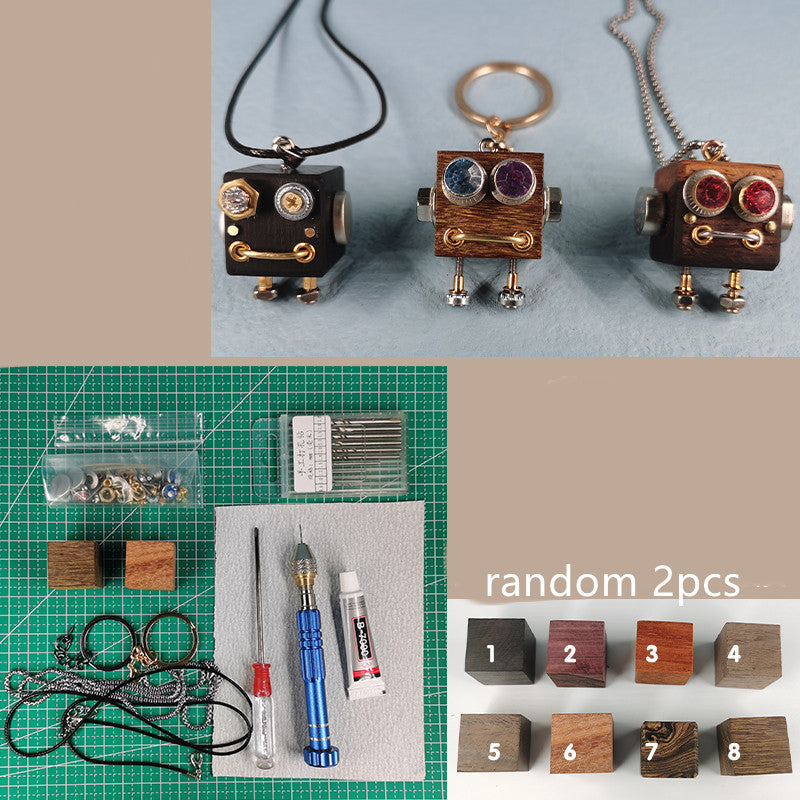 Handmade DIY Wooden Block Robot Keychain Material Pack