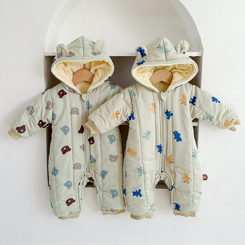 Baby Thickened Cute Cartoon Compressed Cotton Children Thermal Quilted Rompers Jumpsuit
