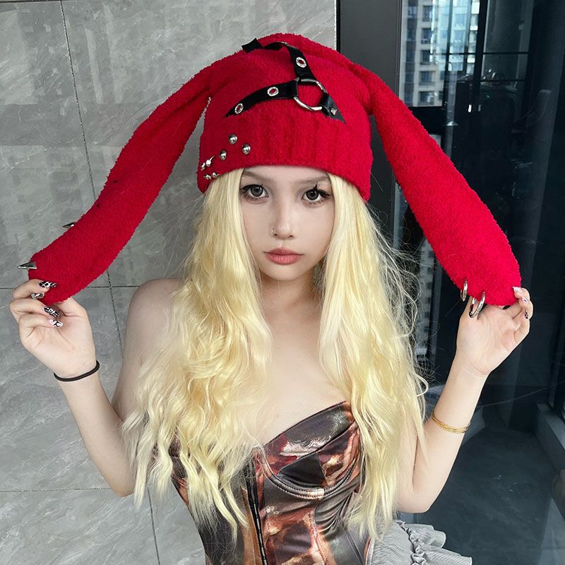 Yabi Culture Rabbit Ear Hat Autumn And Winter Design Violent Piercing Rivet