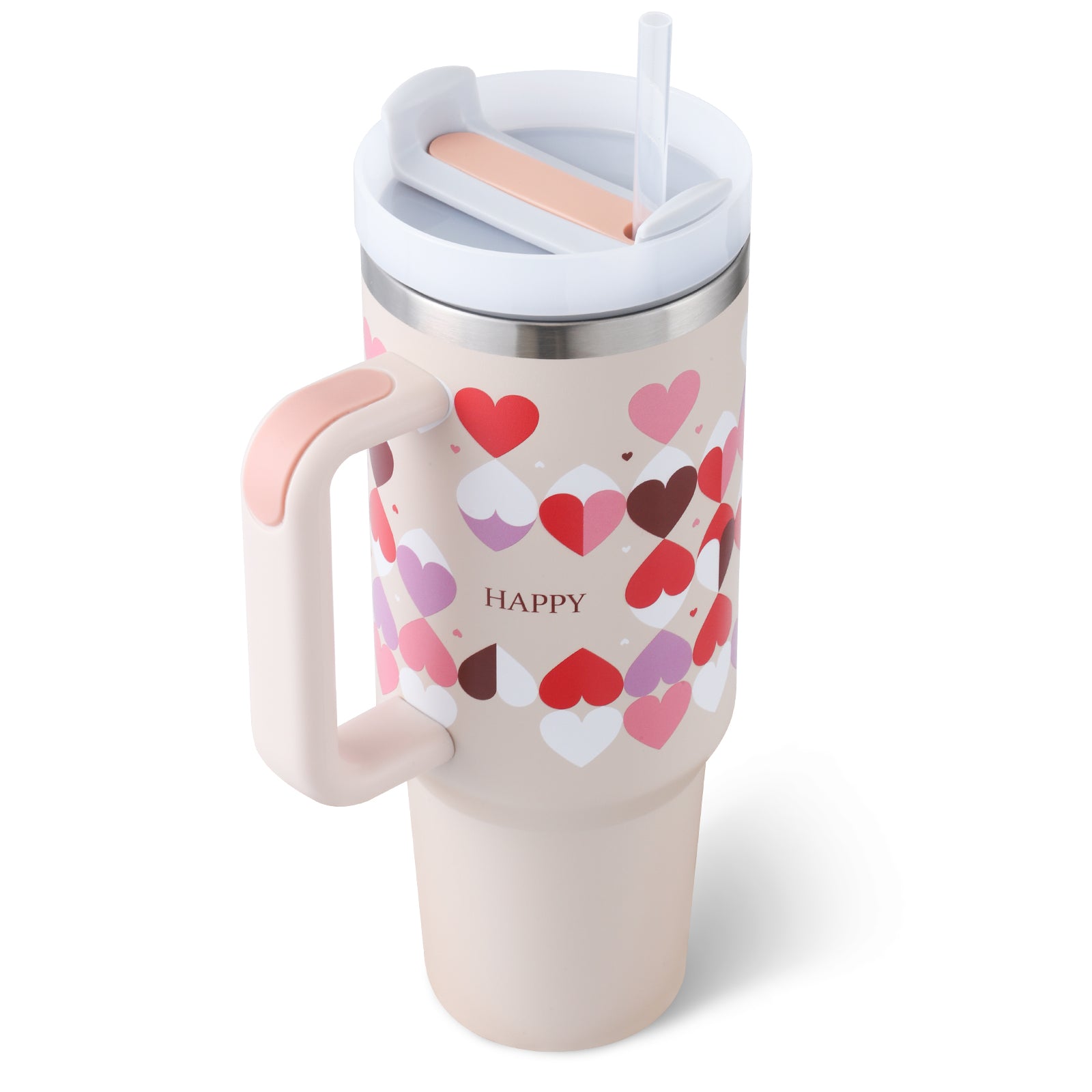 Gobelet isotherme 1,2 L avec poignée et paille, en acier inoxydable, anti-déversement, tasse à café isotherme sous vide avec couvercle, mug conique, cadeaux pour la Saint-Valentin, convient pour la voiture, la salle de sport, le bureau, les voyages