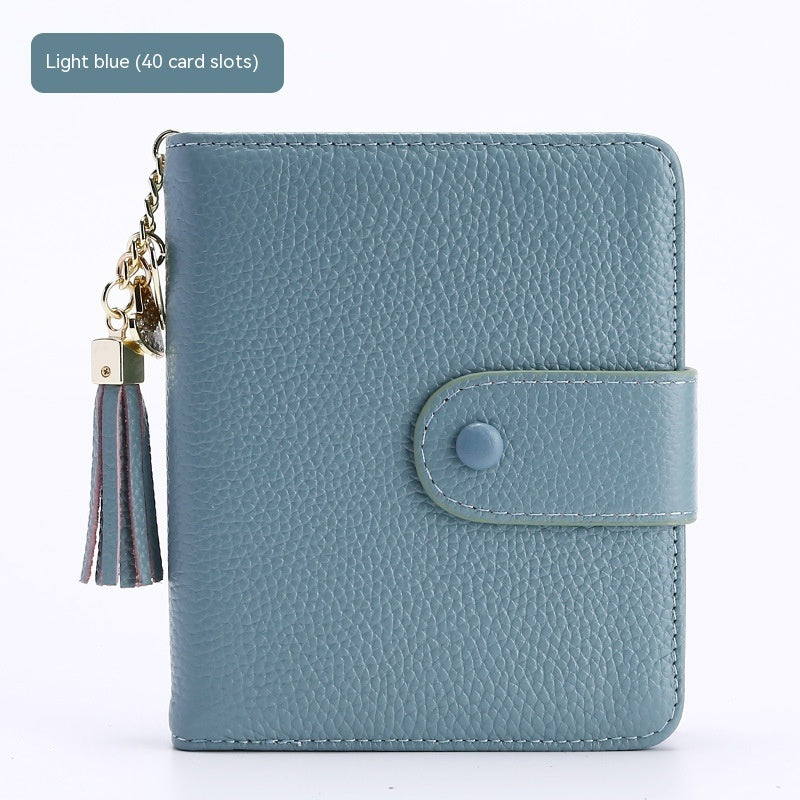 Korean Style Large Capacity Tassel Snap Solid Color Multiple Card Slots Driving License Protective Cover