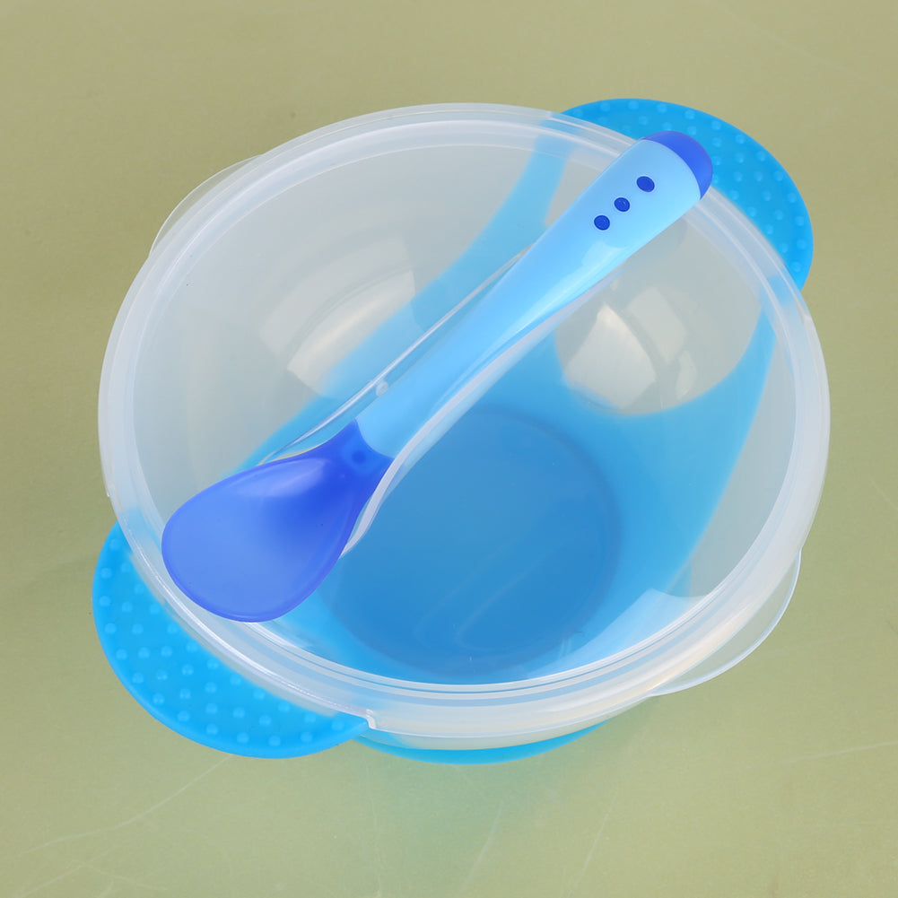 Vaisselle de bébé Assiette à ventouse avec cuillère thermosensible Alimentation de bébé Bols d'alimentation pour bébé