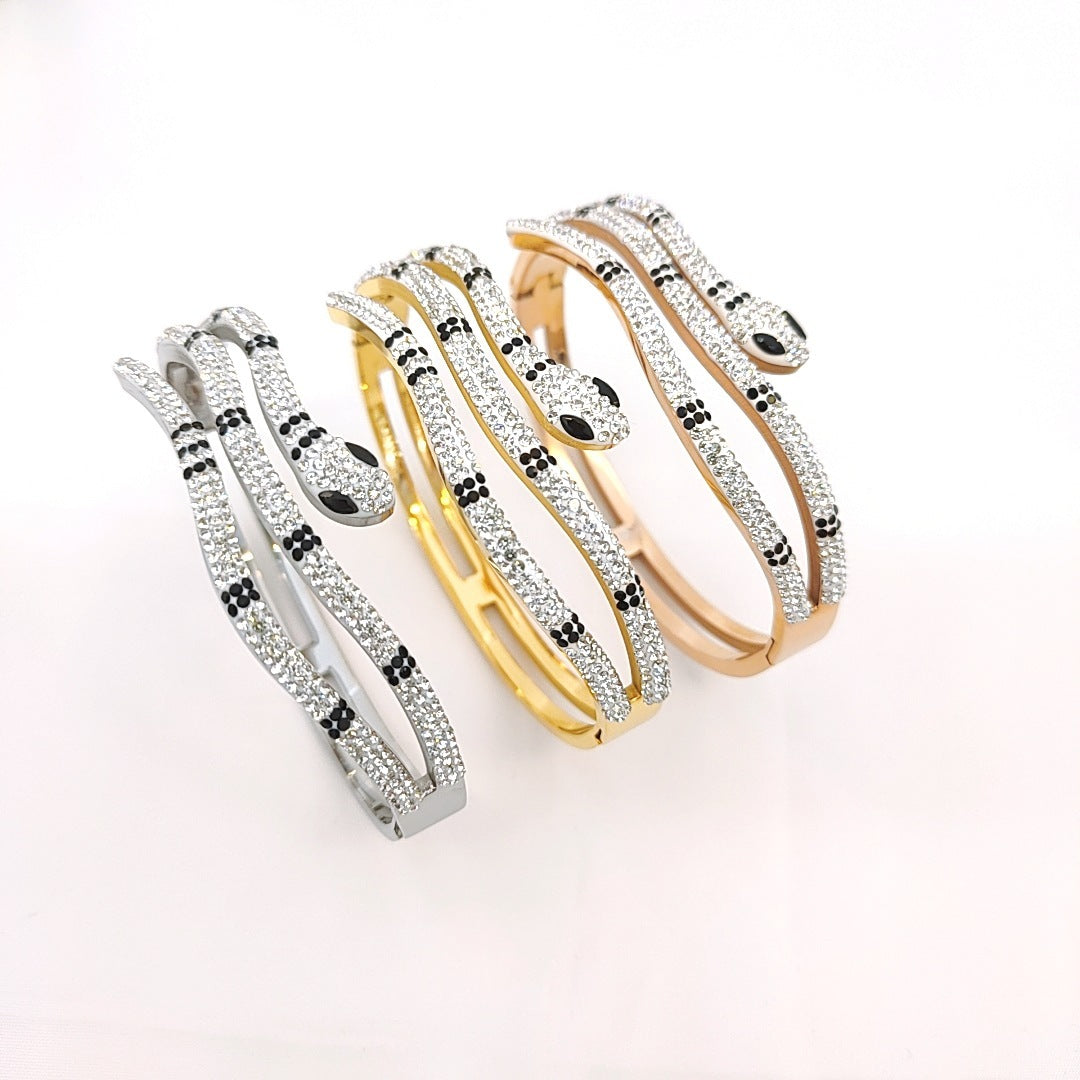 Bracelet Tendance en Acier Titane Serpent Entièrement Diamanté