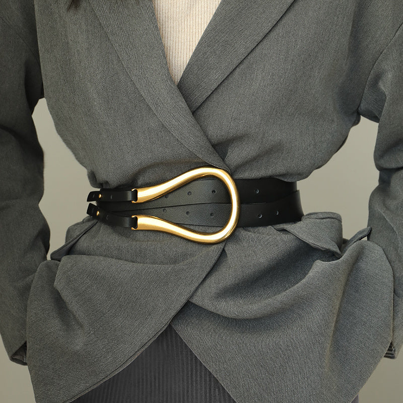 Ceinture femme en cuivre doré rétro à boucle, tempérament élégant