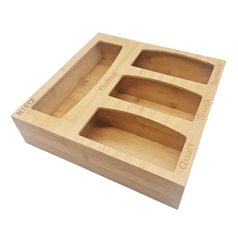 Bamboo Zipper Bag Storage Manager For Kitchen Drawers