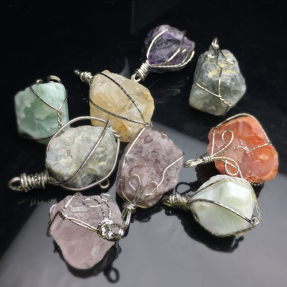 Natural Crystal Agate Rough Stone Pendant Irregular Winding