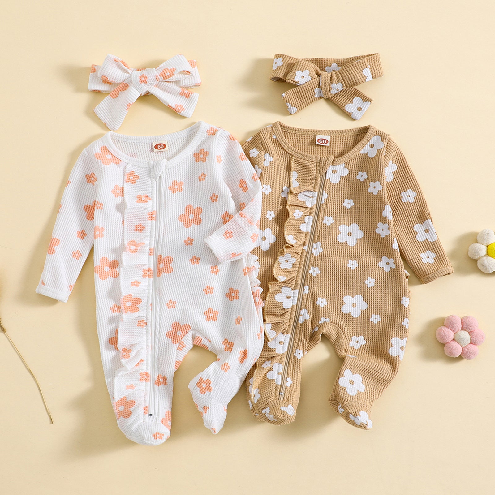 Waffle Print One-piece Crawling Suit