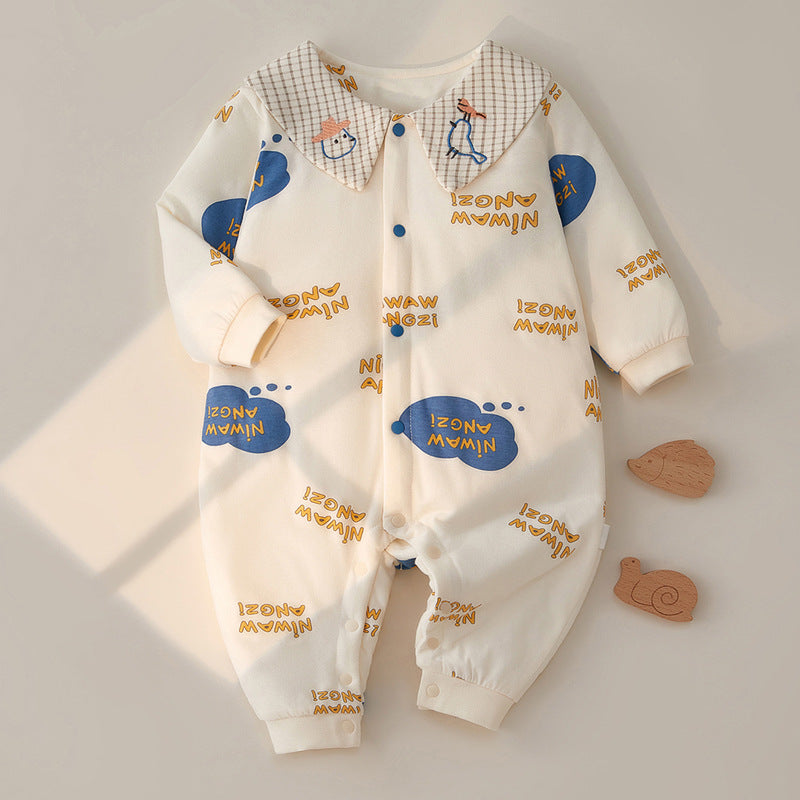 Quilted Baby Jumpsuit Long Sleeve Romper Going Out Clothes For Babies