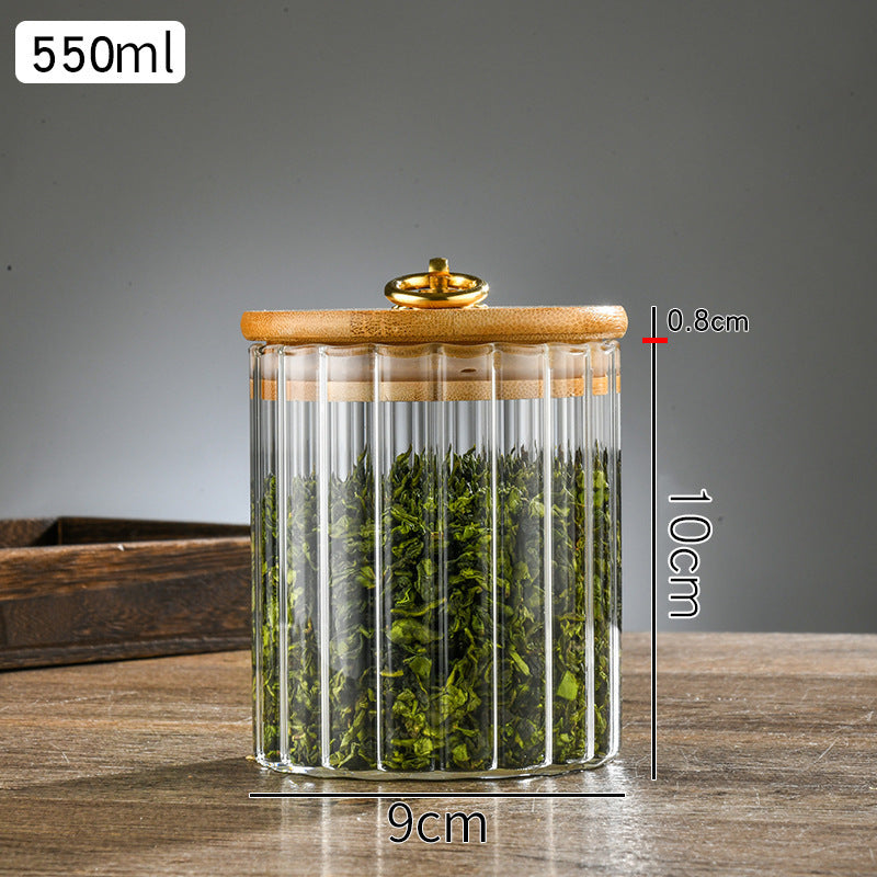 Boîte de rangement rayée en bois avec couvercle pour thé et snacks