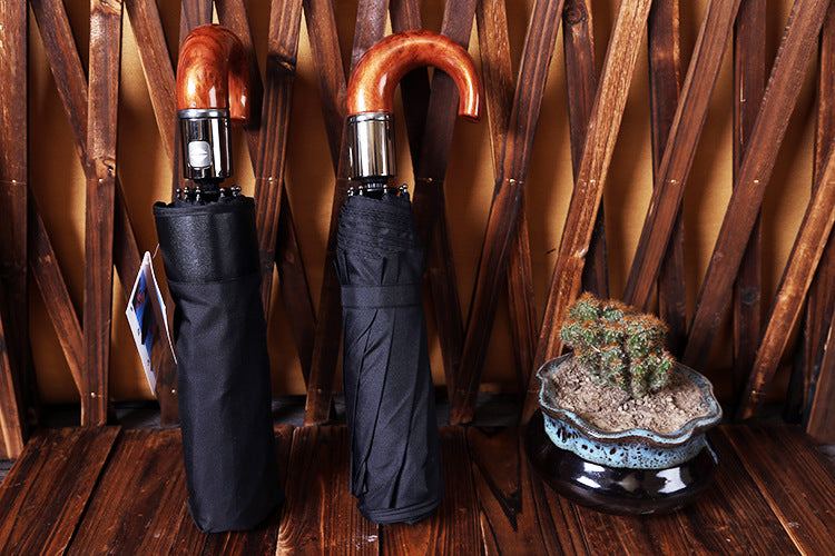 Men's Business Pure Black Full-automatic Three Fold Umbrella