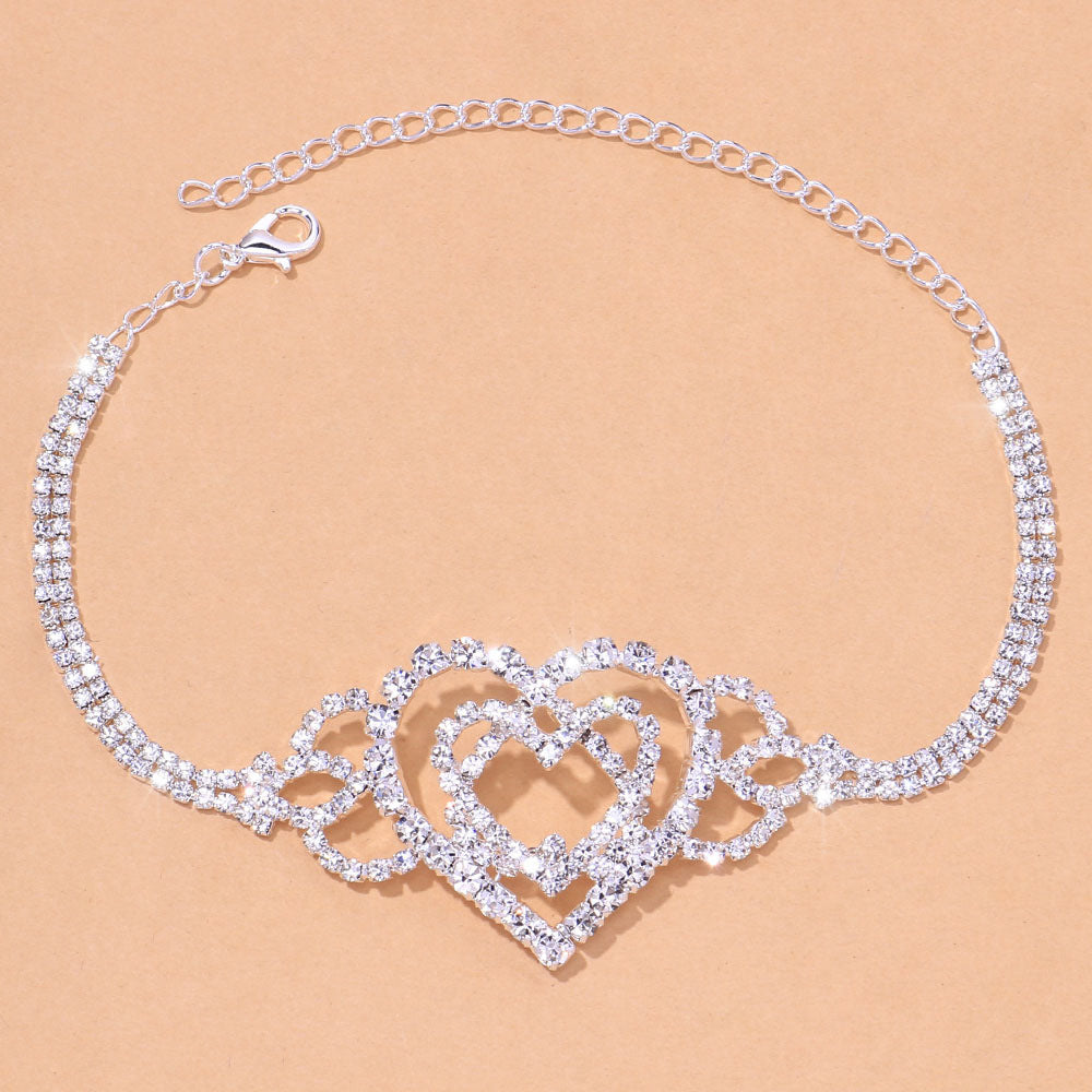 Bracelet de cheville en strass - Bijou fantaisie créatif et tendance multicouche avec amour