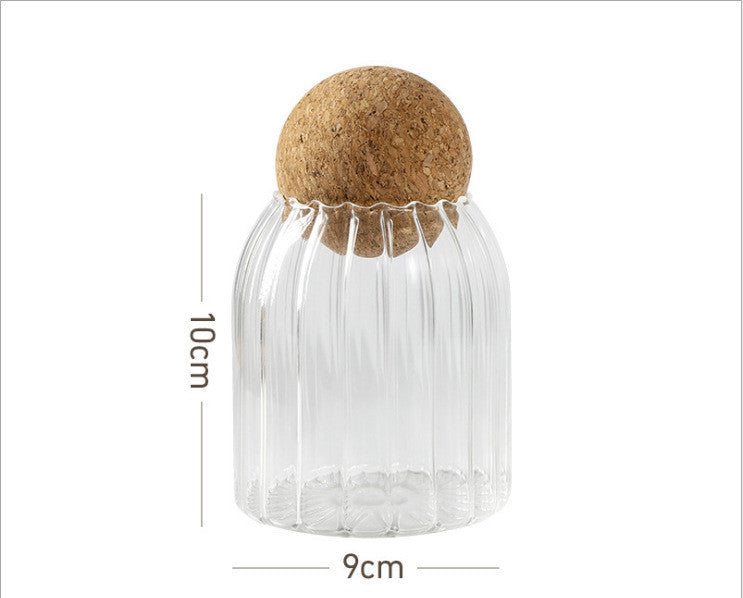 Striped Borosilicate Glass Cork Ball Storage Jar