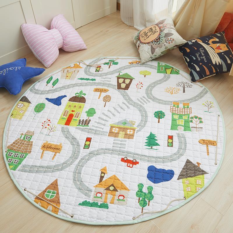 Round Fabric Baby Crawling Children's Play Mat, Toy Storage Blanket, Cotton Crawling Mat
