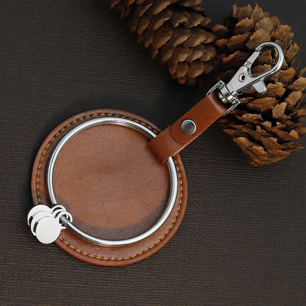 European And American Round Leather Keychain Pendant