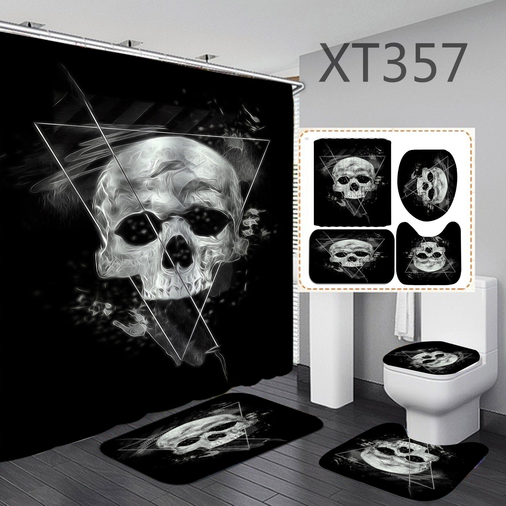 3D digital polyester shower curtain four-piece set