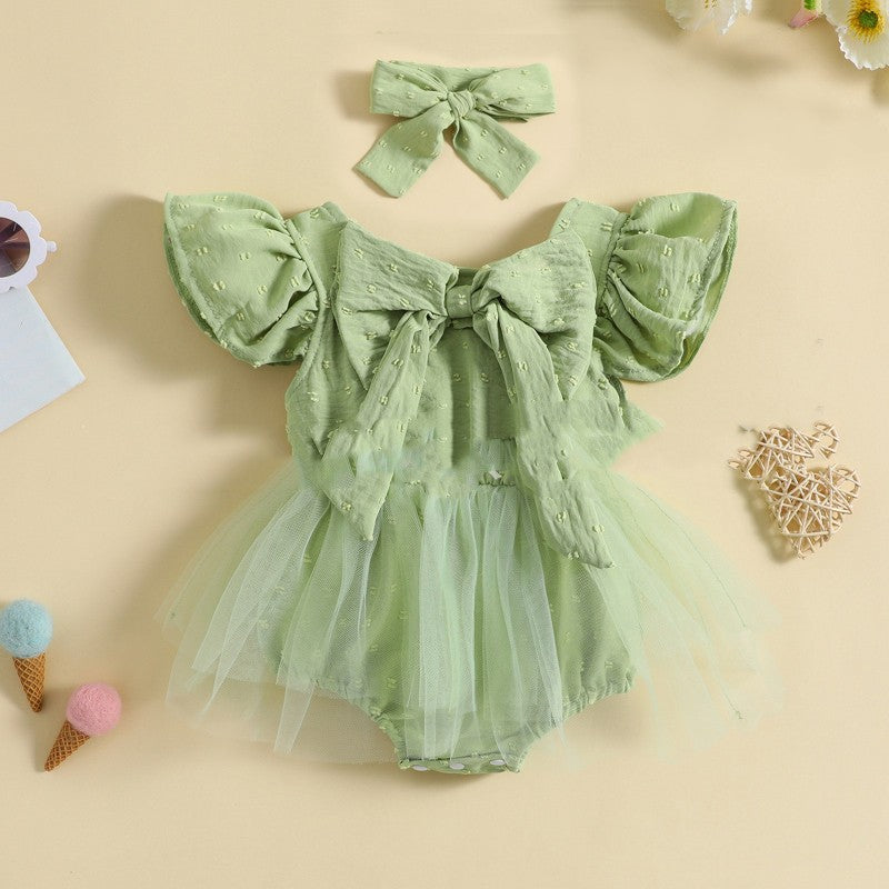Girls' Casual Jumpsuit Big Bow Stitching Dress