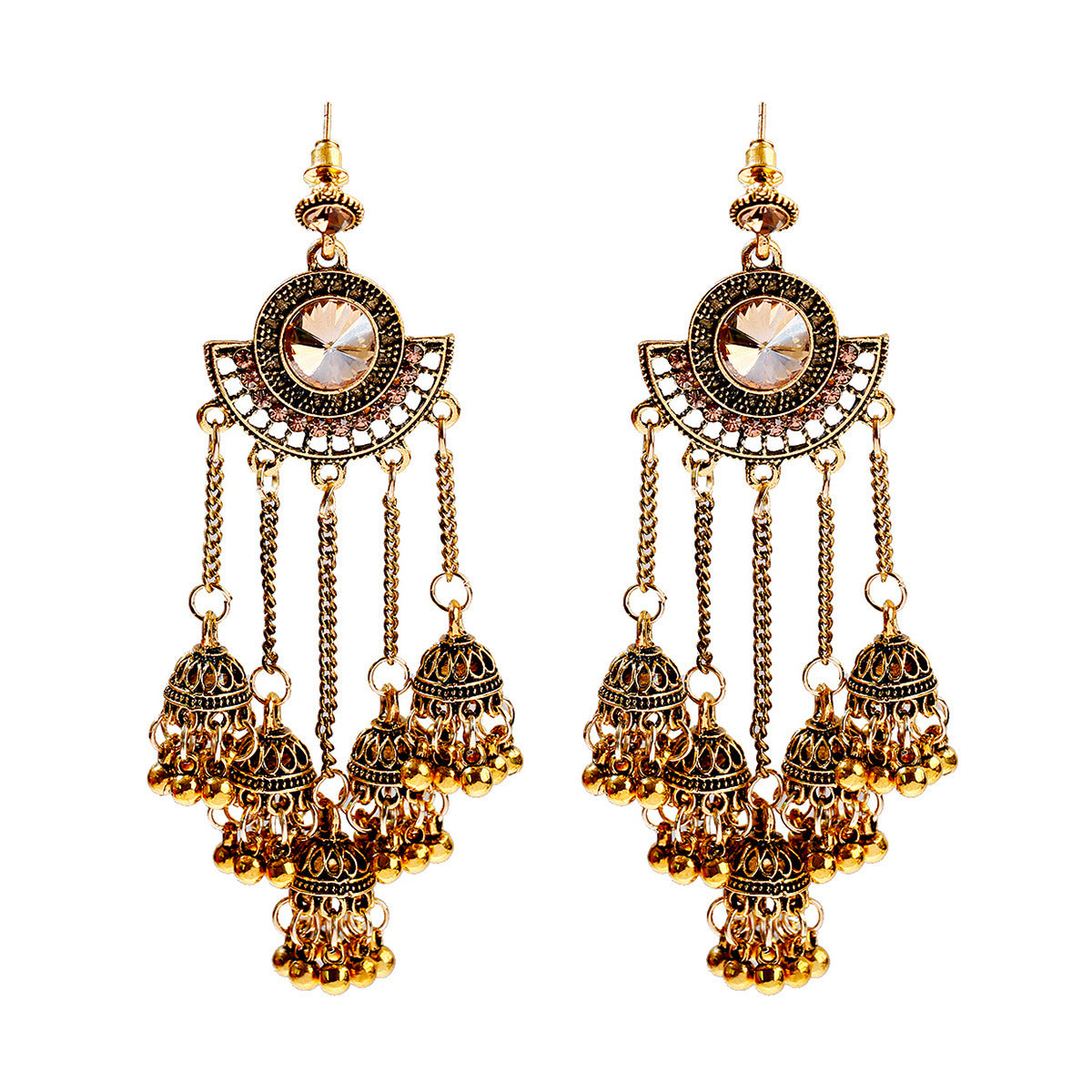 Fan-shaped Retro Ethnic Style Earrings Tassel Hollow