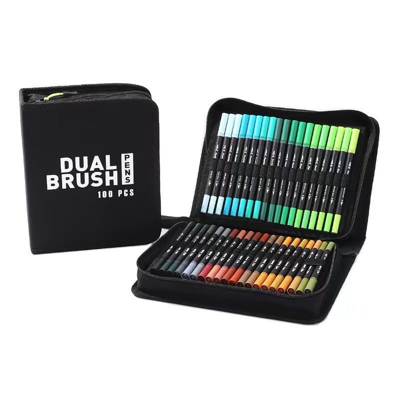 Double-headed Mark Watercolor Pens Set Color Hook Line Painting Soft-headed Pen