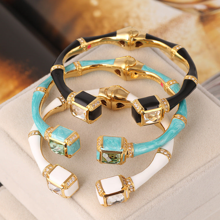 Fashion Jewelry Enamel Glaze Hand Painted Pearlescent Bamboo Bracelet