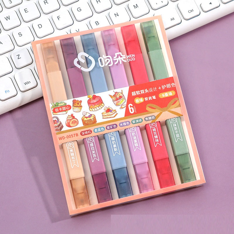 Fragrant Double-headed Fluorescent Pen Ins Girl's Heart Hand Account Watercolor Student Good-looking Key Boxed Marking Pen