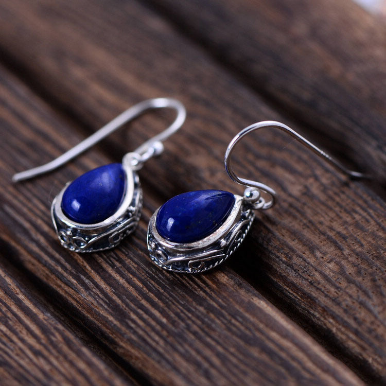 Sterling Silver Jewelry Lapis Lapis Water Drop Earrings for Women