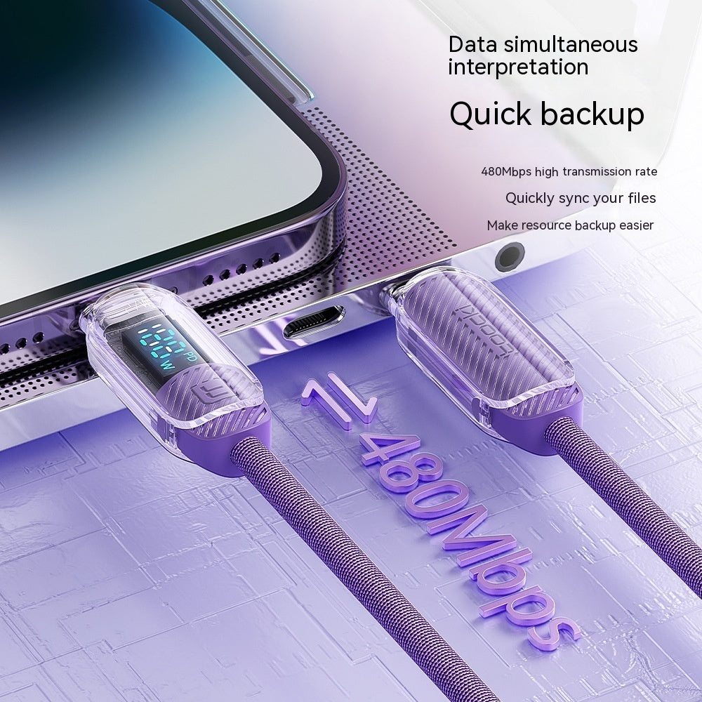 Transparent Digital Display PD27W Fast Charging Data Cable