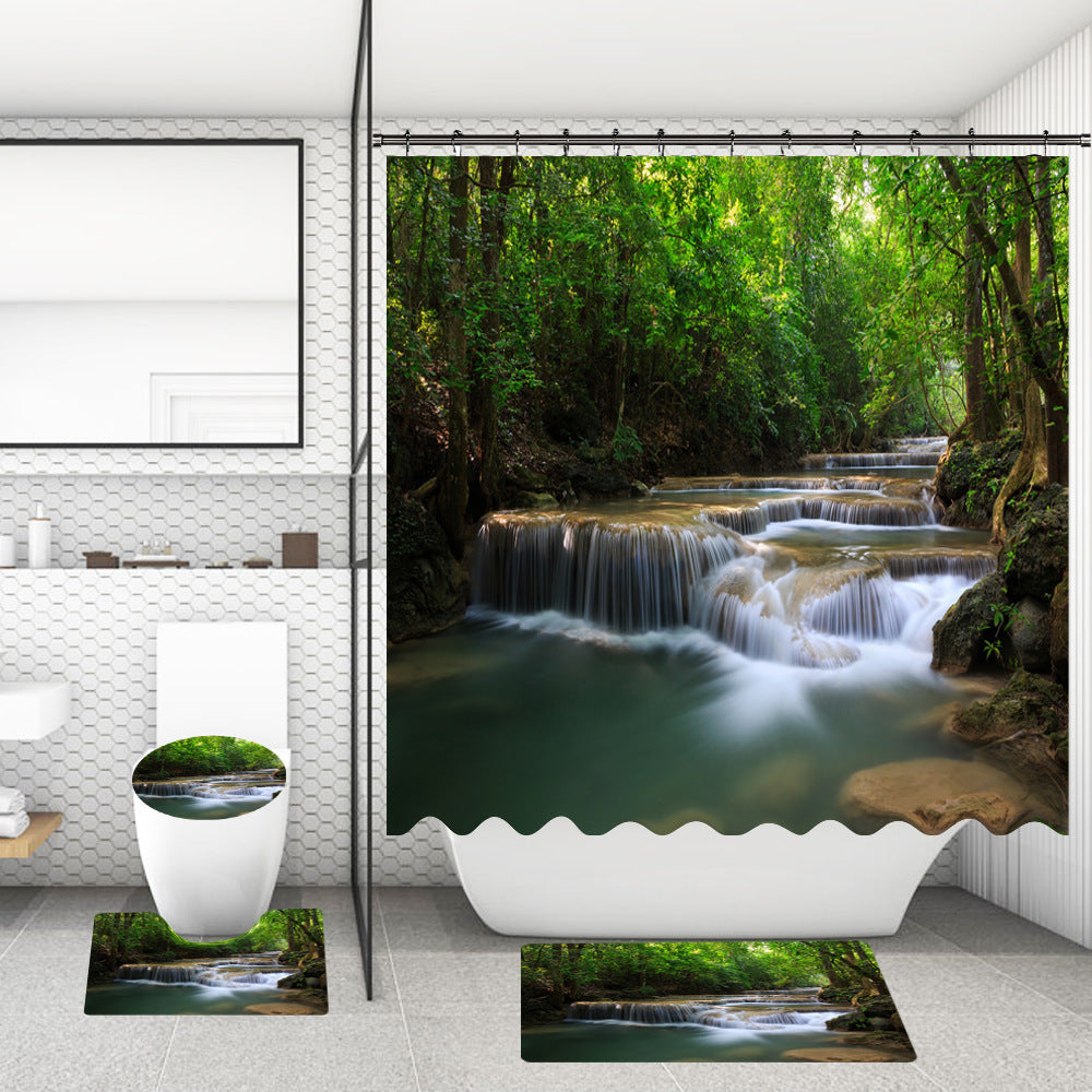 Bathroom Shower Curtain Floor Mat Suit Ocean World Printing