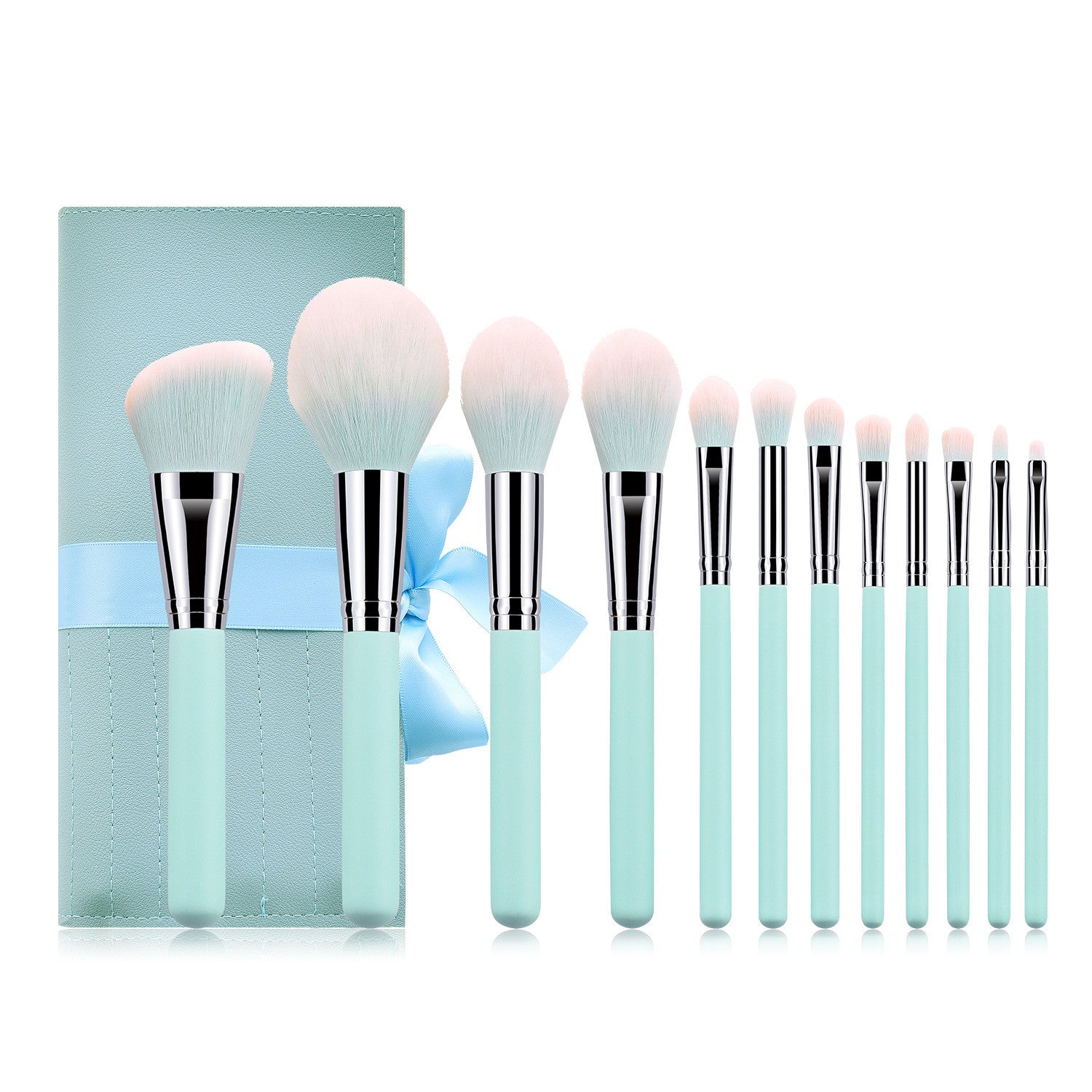 12 pinceaux de maquillage bleu clair