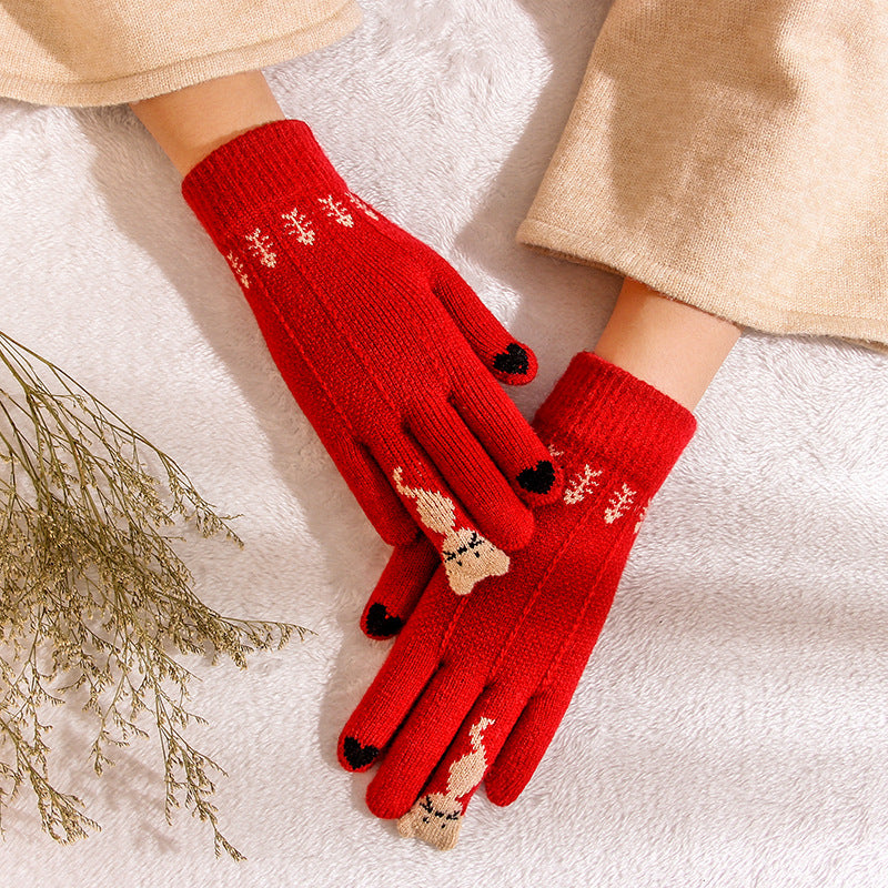 Fawn knit gloves cold warm touch screen wool gloves