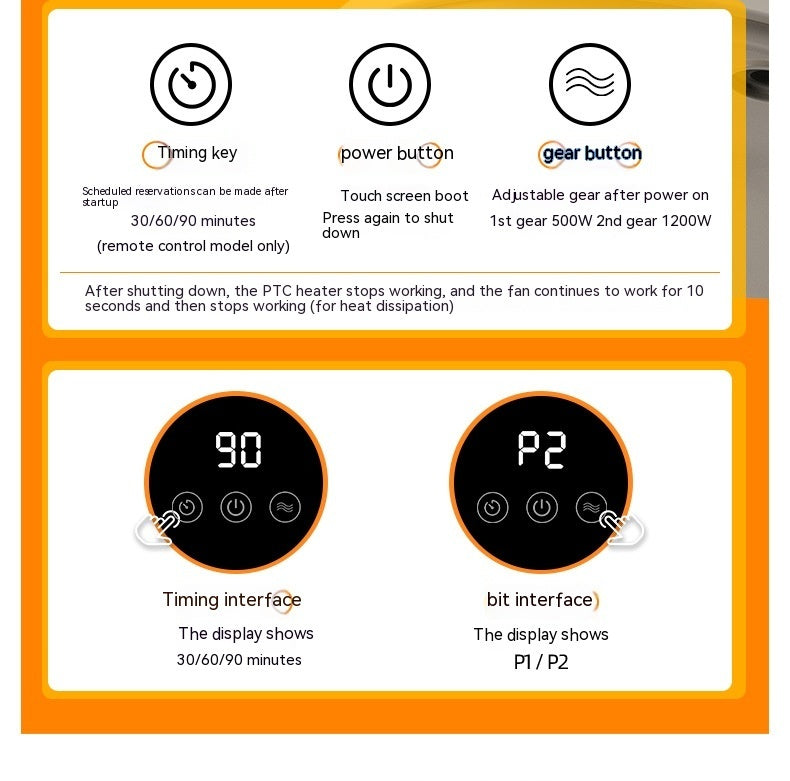 Souffleur d'air chaud haute puissance 1200W, chauffage de bureau, chauffage électrique intelligent domestique en céramique PTC