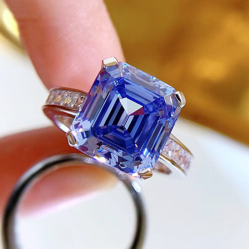 S925 Silver Blue Gray High Carbon Rhinestone Ring